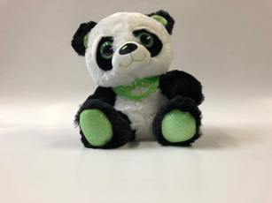 Panda sitzend mit Tuch und Glitzeraugen