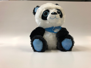 Panda sitzend mit Tuch und Glitzeraugen